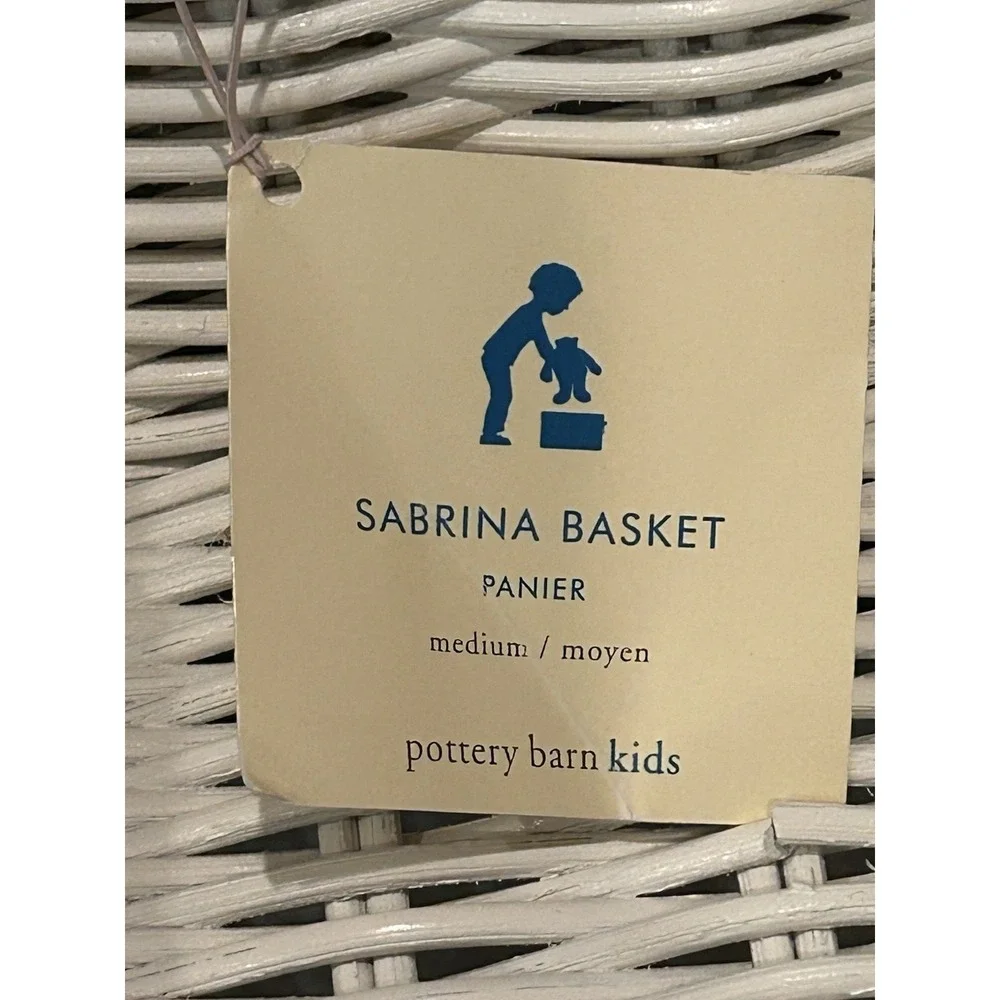 POTTERY BARN KIDS White Sabrina Basket with Liner Green‎ Gingham Plaid Checker